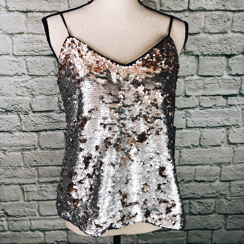 💫 1.STATE Sequin Camisole Silver & Rose Gold - Picture 4 of 7